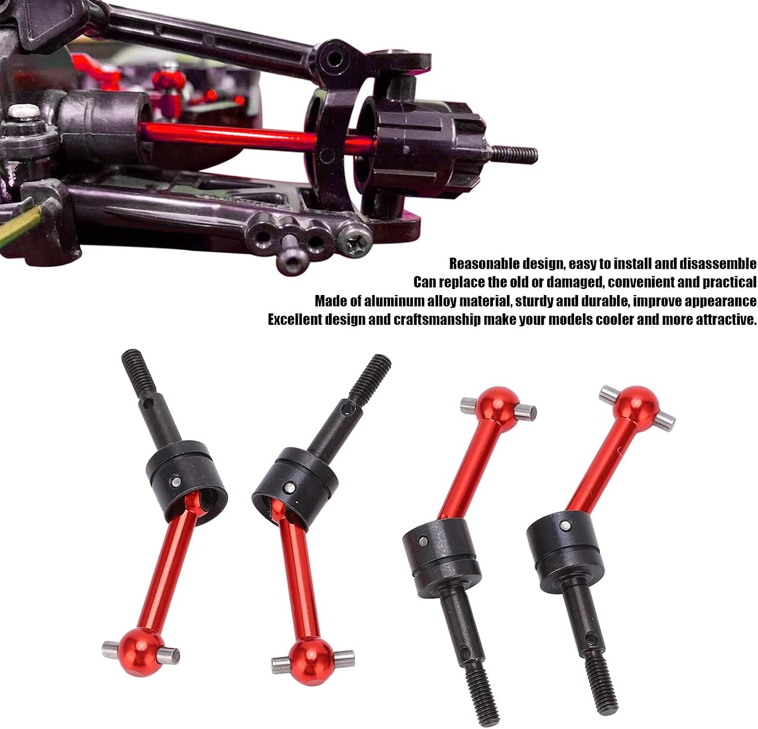 4pcs RC Car CVD Drive Shaft, 70mm Aluminum Alloy Drive Shaft CVD for TT02 1/10 RC Car (red) - Image 3
