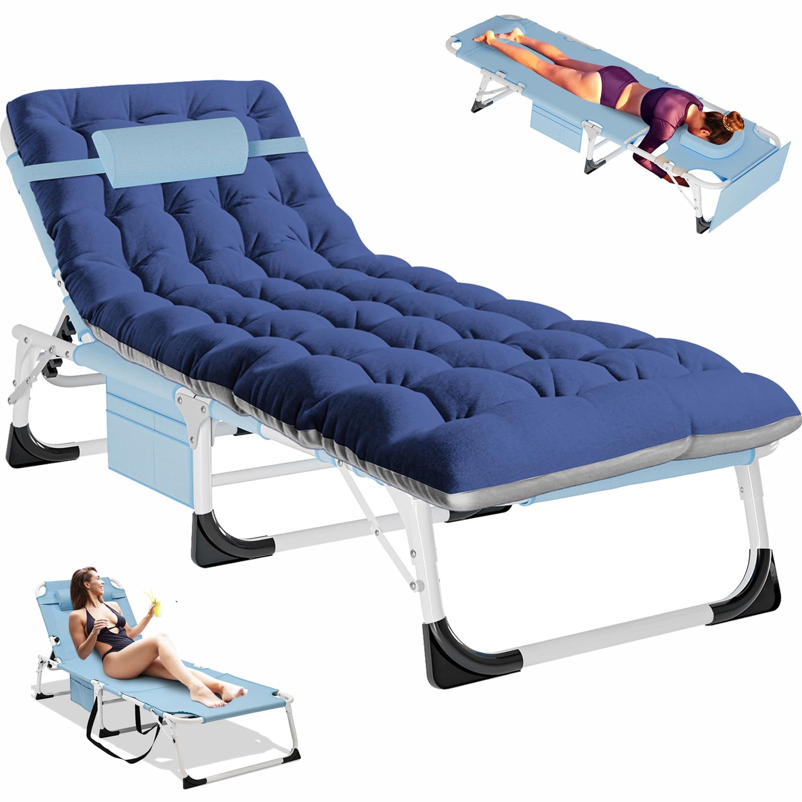 Oversized Heavy Duty Tanning Chair, Folding Beach Lounger with Face Arm Hole, Adjustable 5-Position Patio Chaise Lounge Chairs, Outside Sunbathing Lounge Chair for Patio, Poolside, Lawn