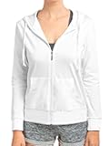 Women's Lightweight Cotton Blend Long Sleeve Zip Up Thin Hoodie Jacket (White, Medium)