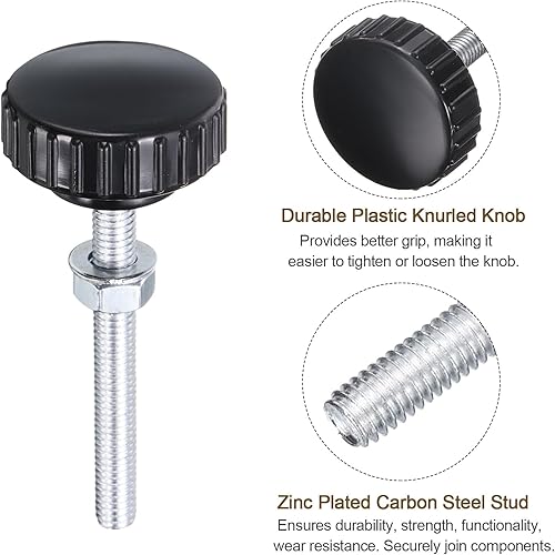 Miniatura 237 de uxcell Juego de 4 perillas moleteadas, tornillos de pulgar con tuercas y arandelas, rosca macho métrica M6 x 1.378 in, cabeza de plástico de 0.984