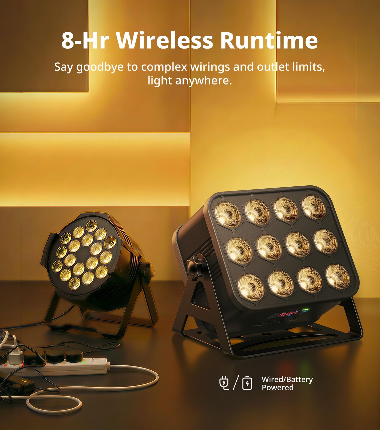 KeoBin 12x16W APP Par Licht | 6 in 1 RGBWA+UV | Wiederaufladbarer Batterie | Intelligente APP-Steuerung | 8 Stunden Laufzeit | Fernbedienung/Geräuschsteuerung/DMX512 | frei kombinierbare Lichtmodi