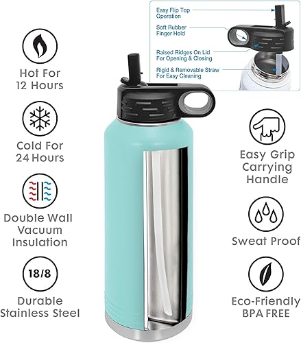 Miniatura 81 de Botellas de agua personalizadas con tapa abatible y pajilla, termo deportivo personalizado de acero inoxidable grabado, monograma personalizado