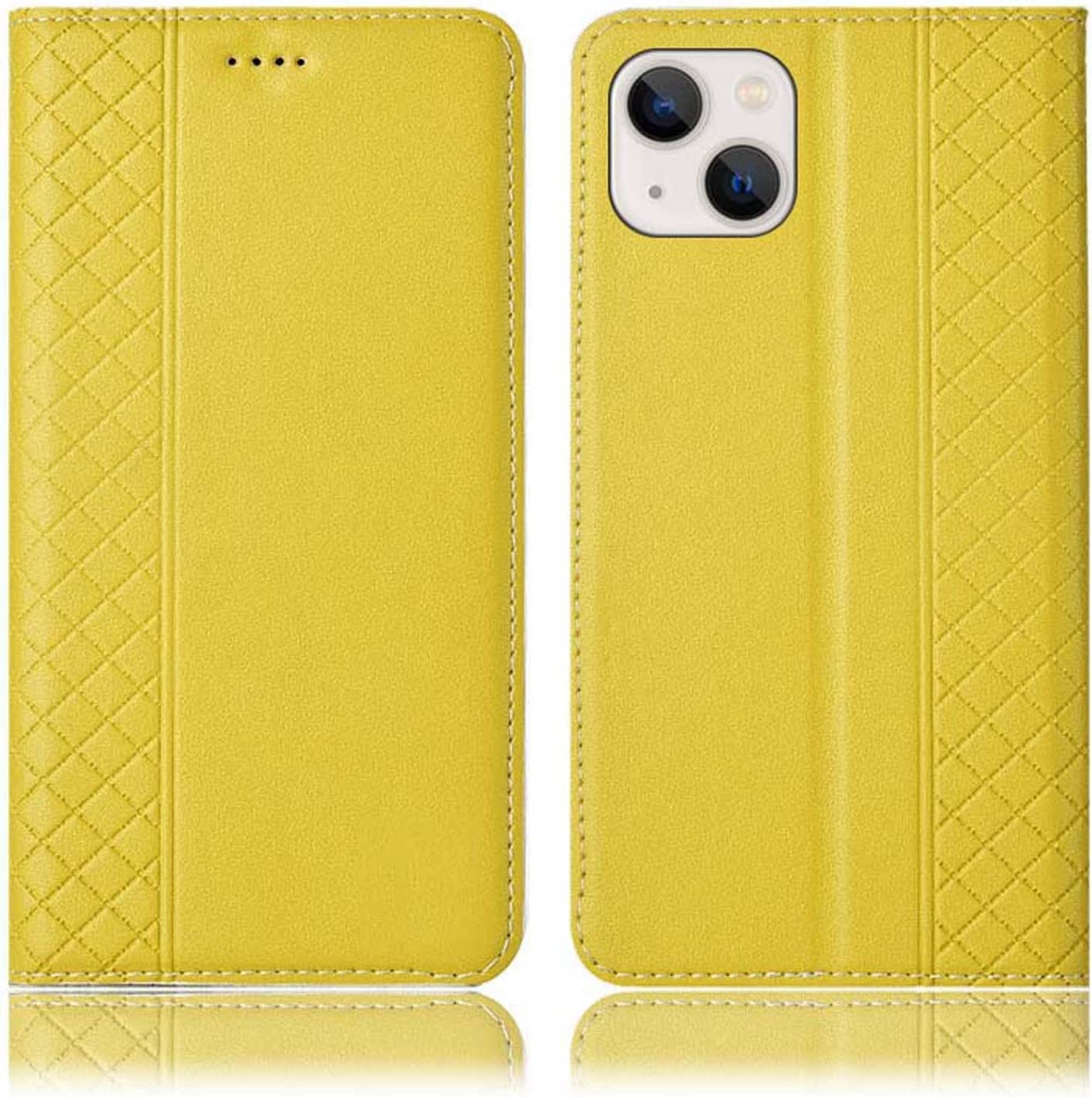 Funda para iPhone 13 con tapa de cuero limón y tarjetero magnético integrado 7