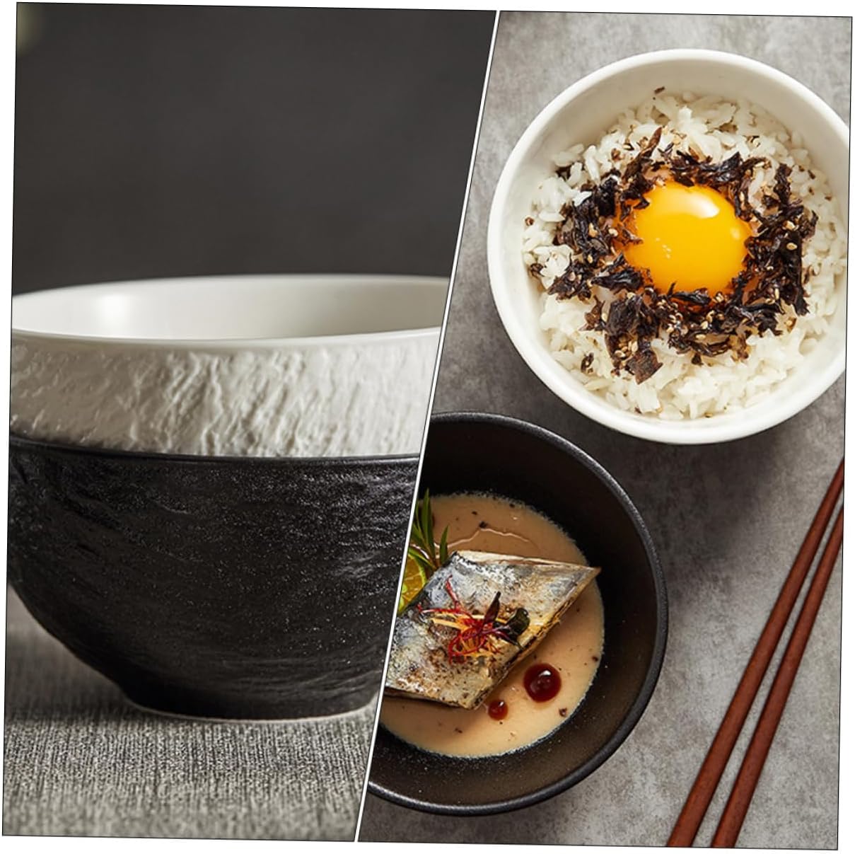 PRETYZOOM 4pcs Ceramic Rock Pattern Rice Bowl Lid Multi-function Serving Bowl for Soup Noodles Fruit Salad Hot Cold Meals Dinnerware