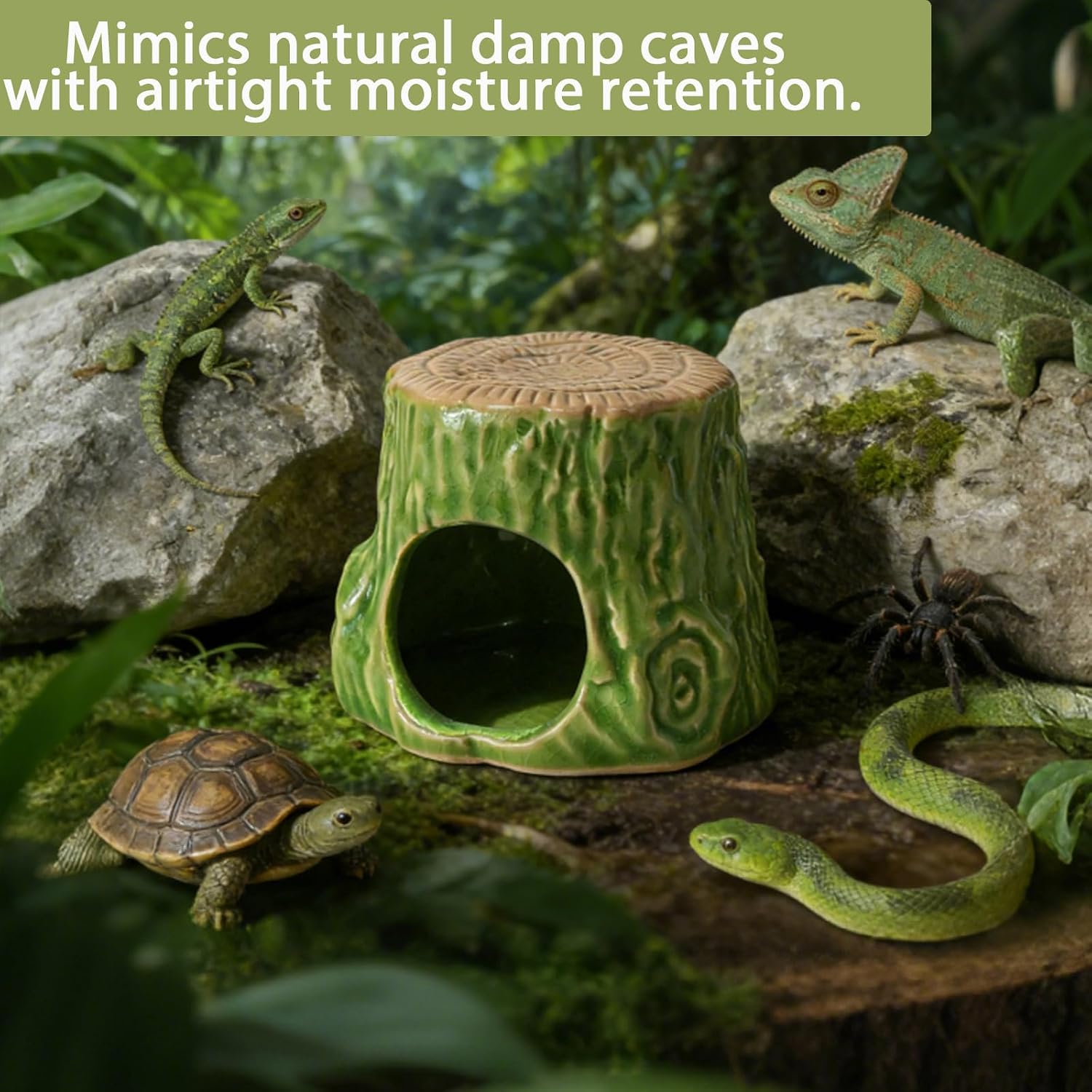 Reptile Hideout Cave,3.94in Ceramic Stable Green Tree Safe Reptile Shelter | Reptile Terrarium Decor for Toad ,Leopard Geckos, Small Lizards, Hermit Crabs & Juvenile Snakes (3.94 in)
