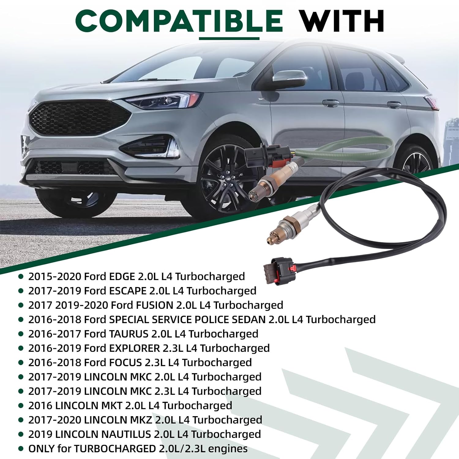 234-8039 234-5173 2PCS Oxygen O2 Sensor Compatible with 2016-2020 Ford Fusion, Edge, Escape, Focus, Explorer, Taurus & Lincoln MKC, MKZ, MKT, Nautilus 2L 2.3L Replace E1GZ9F472C FB5Z9G444A