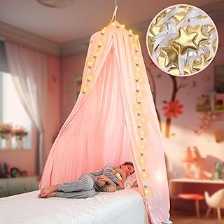 Bed Canopy with Lights, Crib Canopy, Pink Bed Canopy for Girls Room, Princess Bed Canopy | Single, Twin, Full, Queen | Bed Canopy for Girls, Kids Bed Curtain, Hanging Canopy, Fairy Led Canopy Bed