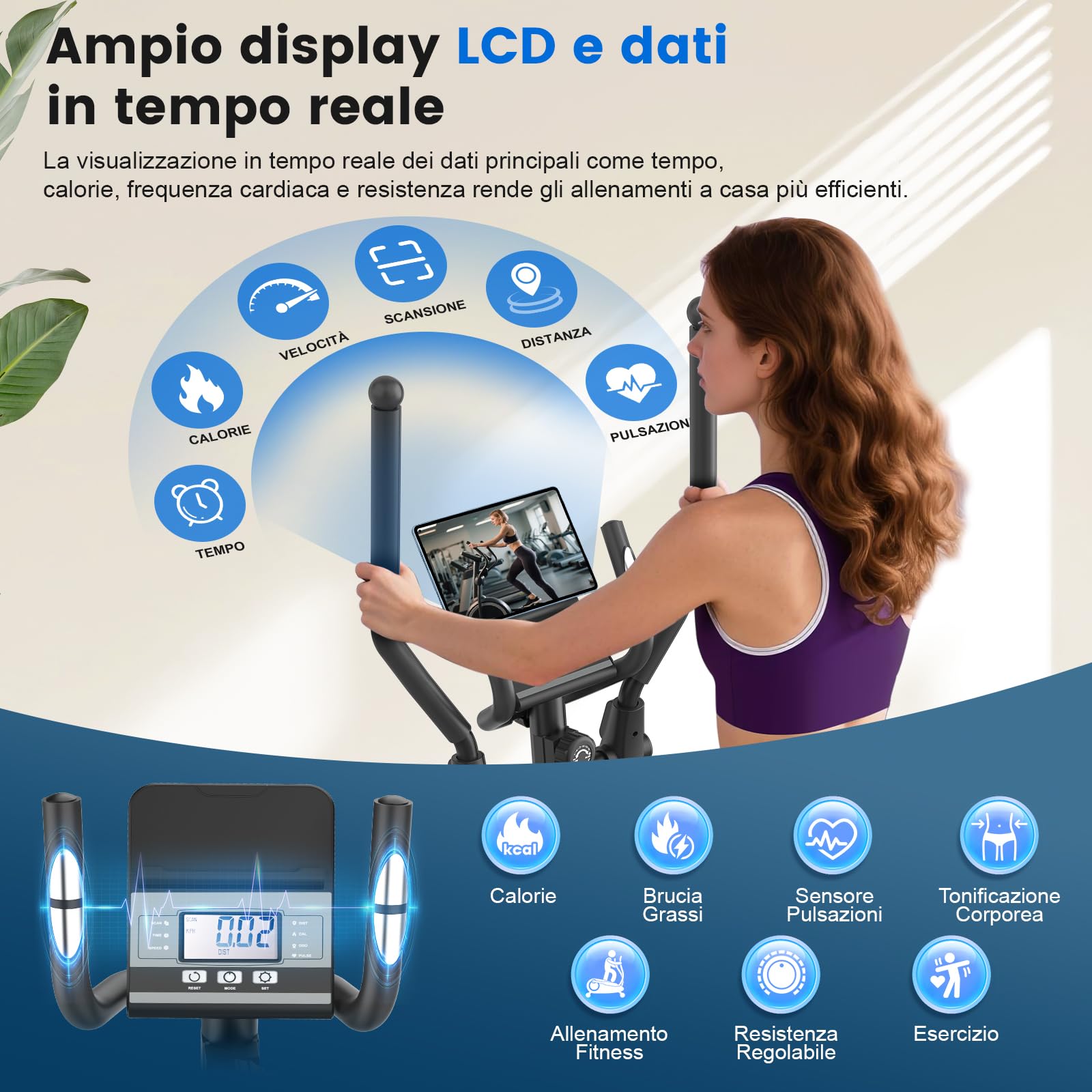 Neezee Ellittica da Casa, Magnetico Ellittica Ultra Silenziosa con 16 Livelli di Resistenza, Volano da 8 kg, Falcata da 42cm, Peso Massimo 150 kg, Display LCD, Sensori di Pulsazioni