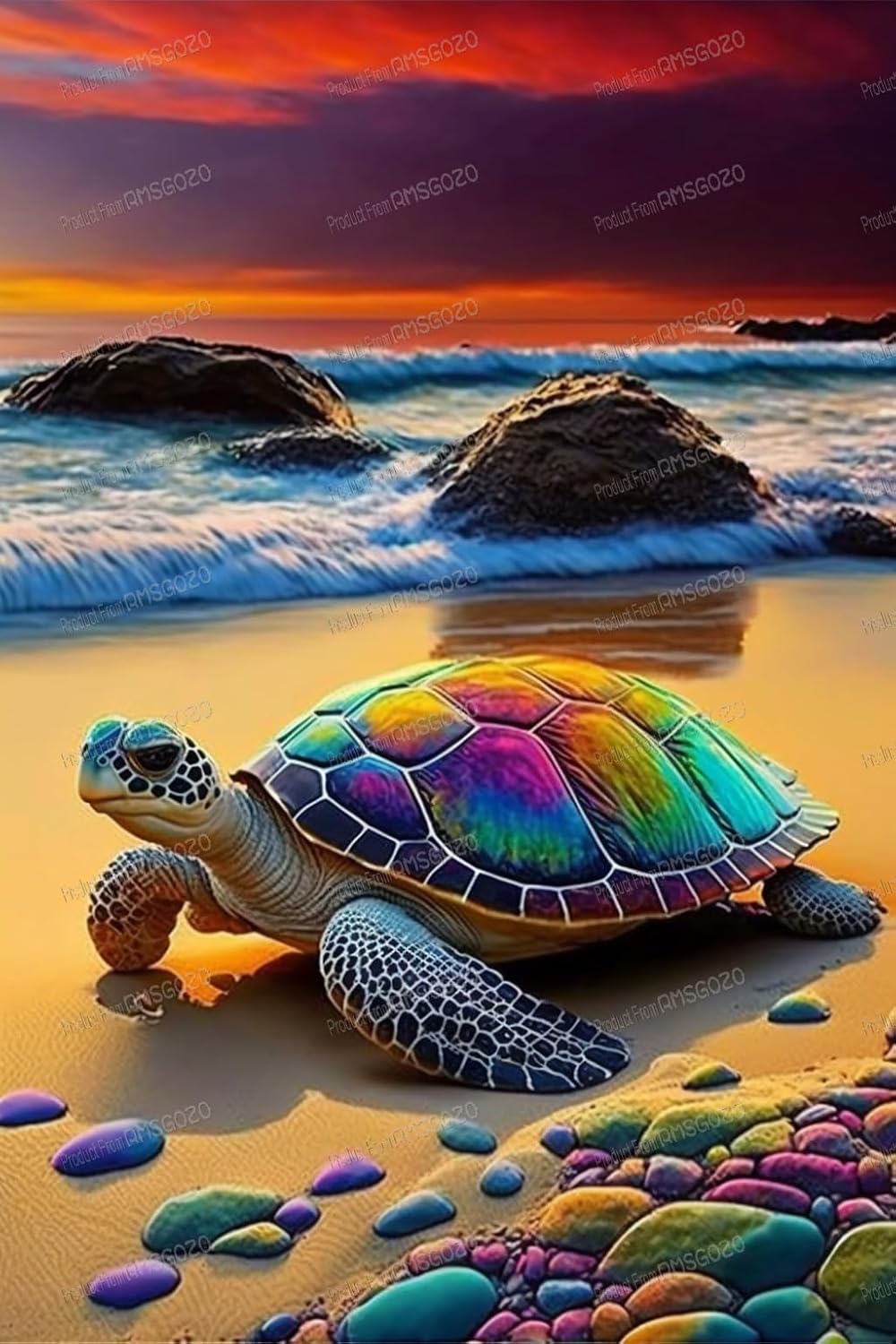 RMSGOZO Beach Colored Sea Turtle Diamond Painting Kits, 20 X 20 Inch 5D Round Rhinestones Diamond Painting for Adult & Children Embroidery Art Kit, for Wall Decor & Bathroom Decor