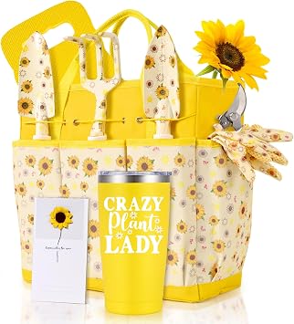 Gardening Gifts for Women, Gardening Tools for Women, 9 PCS Sunflower Garden Tools Set Kit with Garden Tool Bag, Mothers Day Birthday for Gardener Mom Grandma Aunt, Yellow