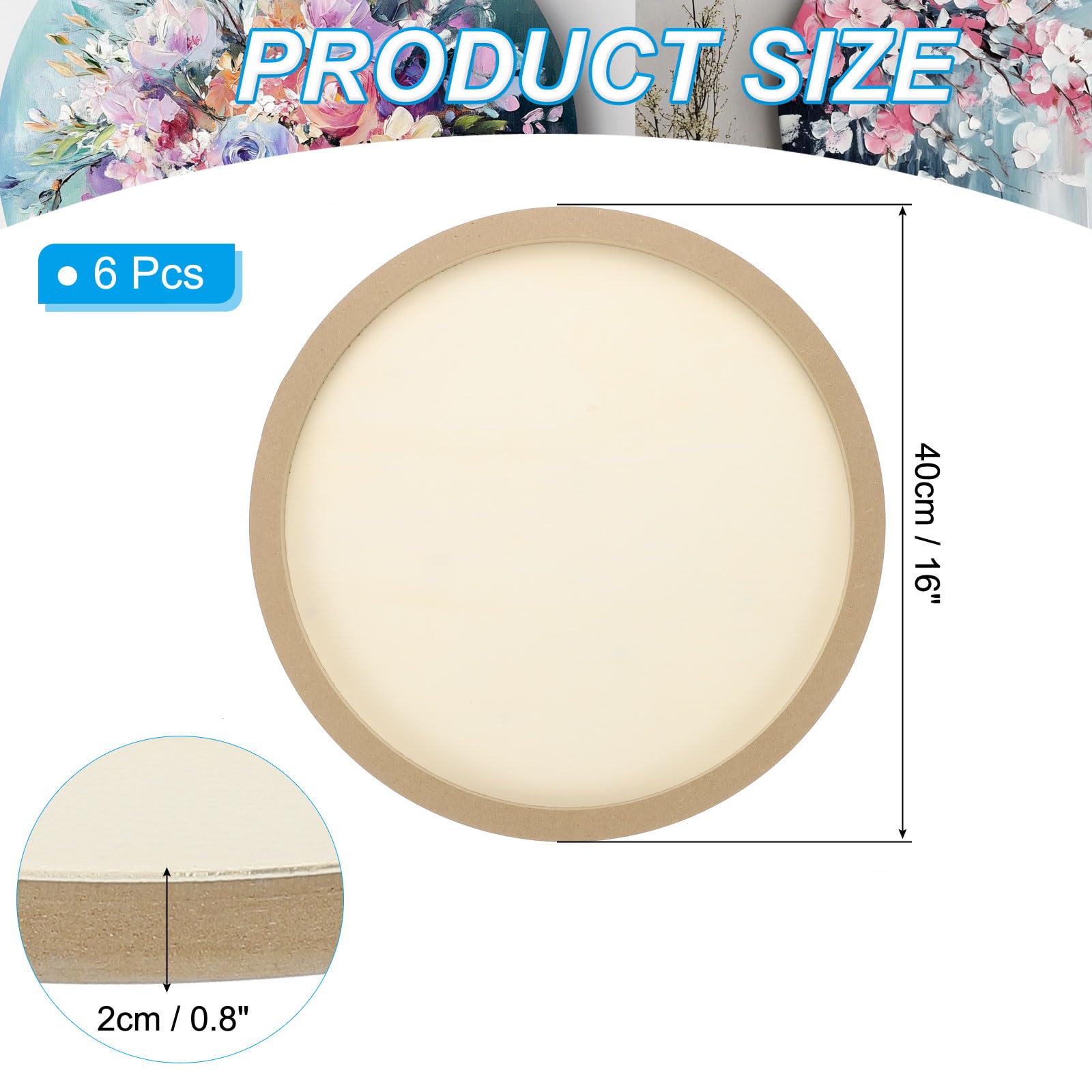 PATIKIL Paneles De Lienzo De Madera Redondos De 16", 6 Piezas Discos De Placa De Madera Sin Acabar Para Proyectos De Manualidades, Pintura Artística, Tallado, Grabado, DIY