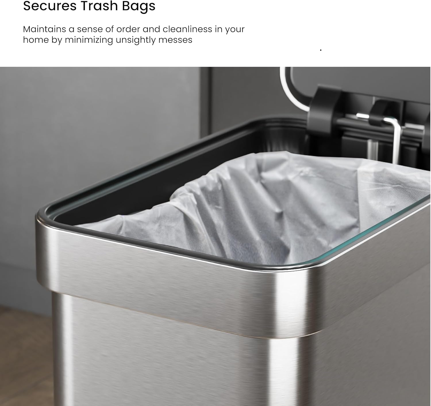Home Zone Living 3 Gallon Small Trash Can with a Lid and Step Pedal, CleanAura, Odor Control, Stainless Steel with Slim Design for Home and Office, Silver, 10 Liters