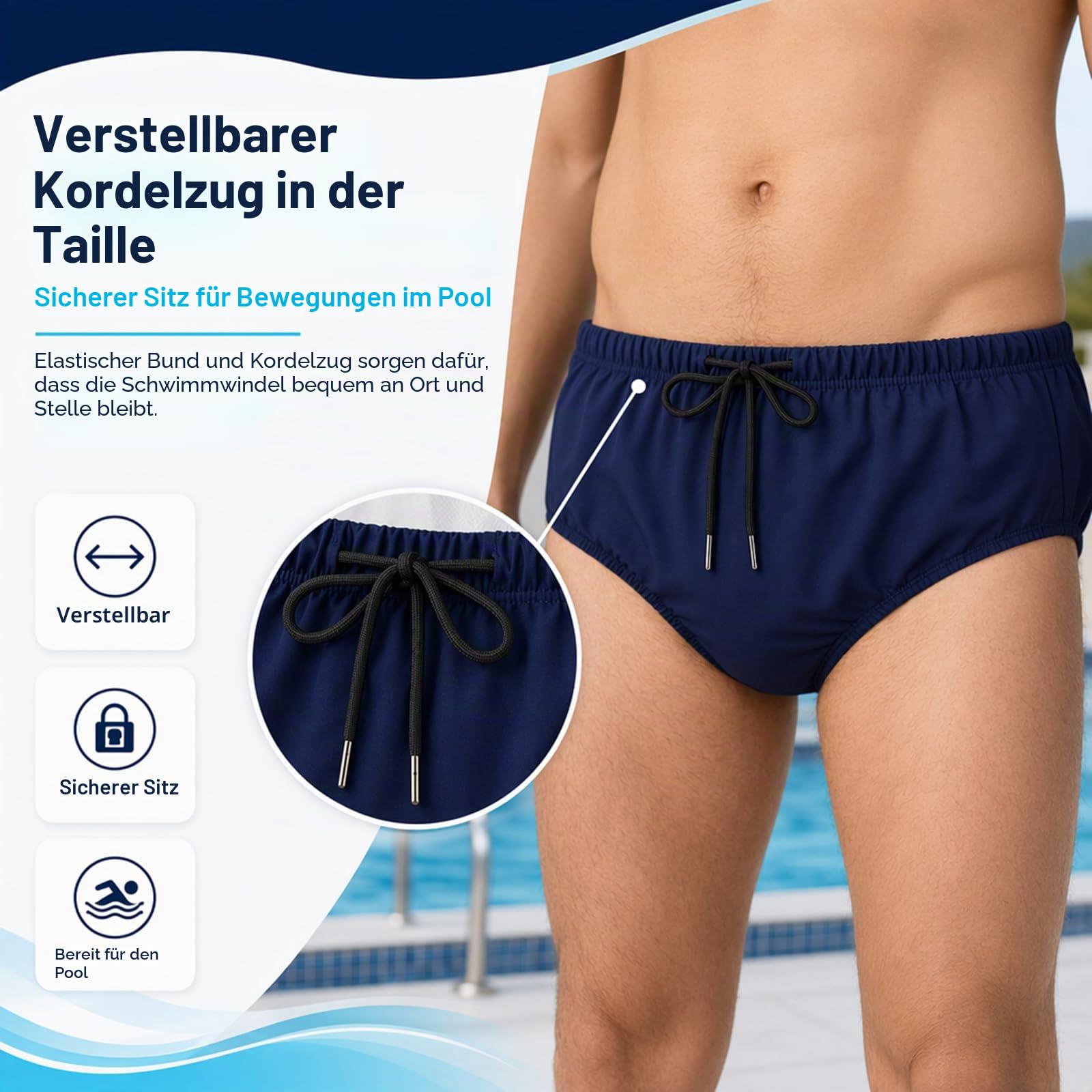 AQX Wiederverwendbare Schwimmwindeln für Erwachsene, spezielle Bedürfnisse, waschbare Stoffwindeln auslaufsicher, Schwimmwindeln für Inkontinenzschutz Unisex (S, Blau)