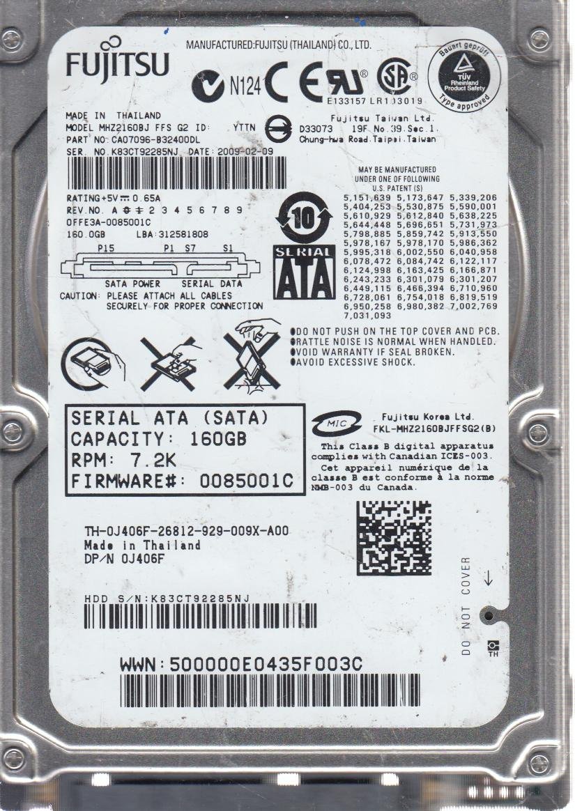 FUJITSU Mobile MHZ2160BJ - Hard Drive - 160 GB - SATA-300 (T24717) Category: External Hard Drives