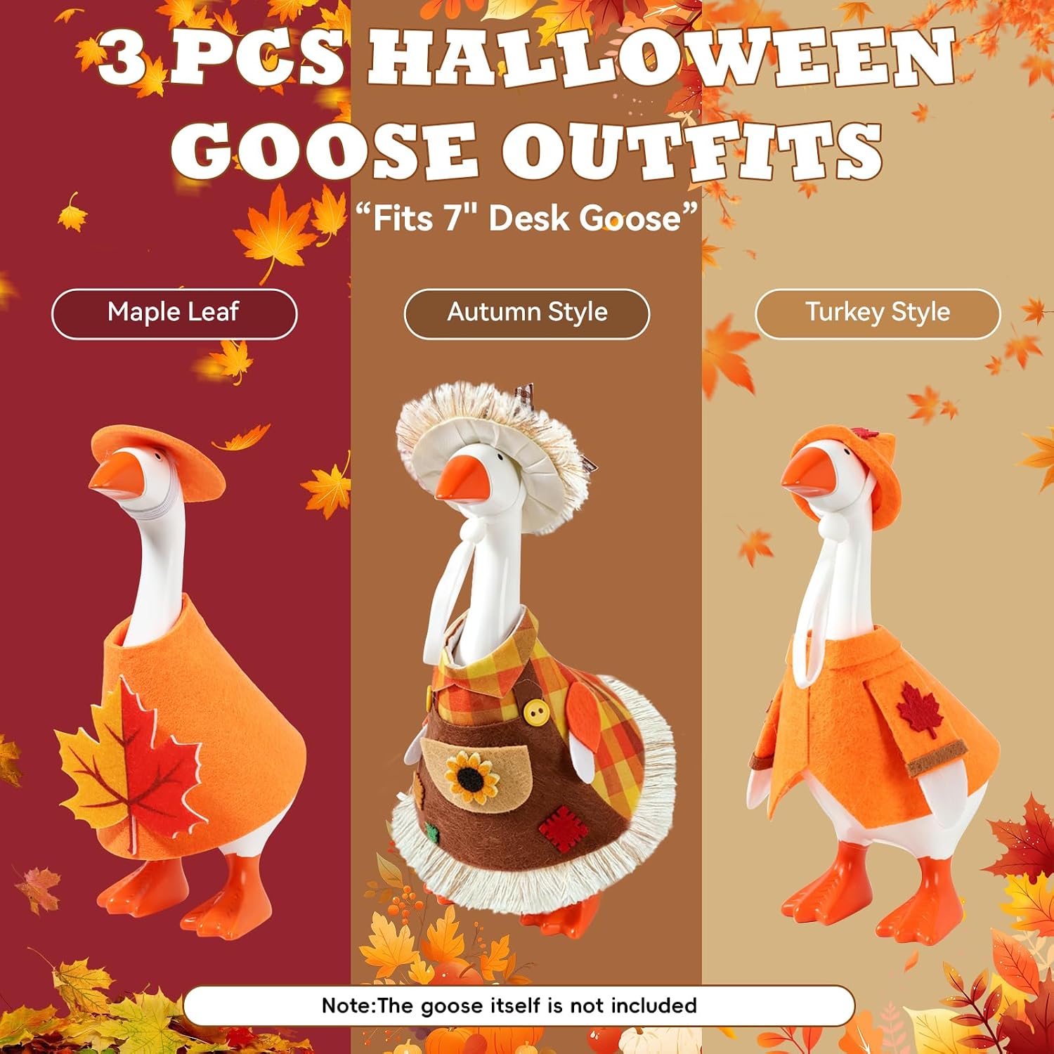 Desk Goose Outfits 7 Inch, Fall Costumes for Mini Goose Statue (3 Sets) image 2