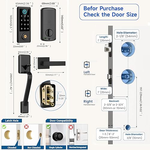 Miniatura 6 de BEBASIA Cerradura de puerta de huellas dactilares para puerta delantera con juego de manija, control de aplicación, entrada inteligente sin llave,