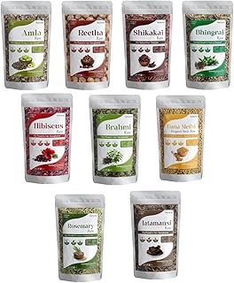 Vedherbs Raw Amla Reetha Shikakai Hibiscus Bhringraj Brahmi Jatamansi Methi Dana &amp; Rosemary Leaves 50g Each | Ayurvedic He...