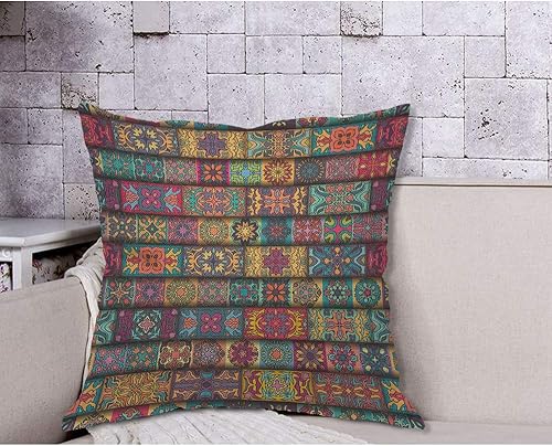 Miniatura 4 de AOYEGO Funda de almohada bohemia con diseño floral de collage floral étnico colorido con patrón de flores tribales de 18 x 18 pulgadas, funda de