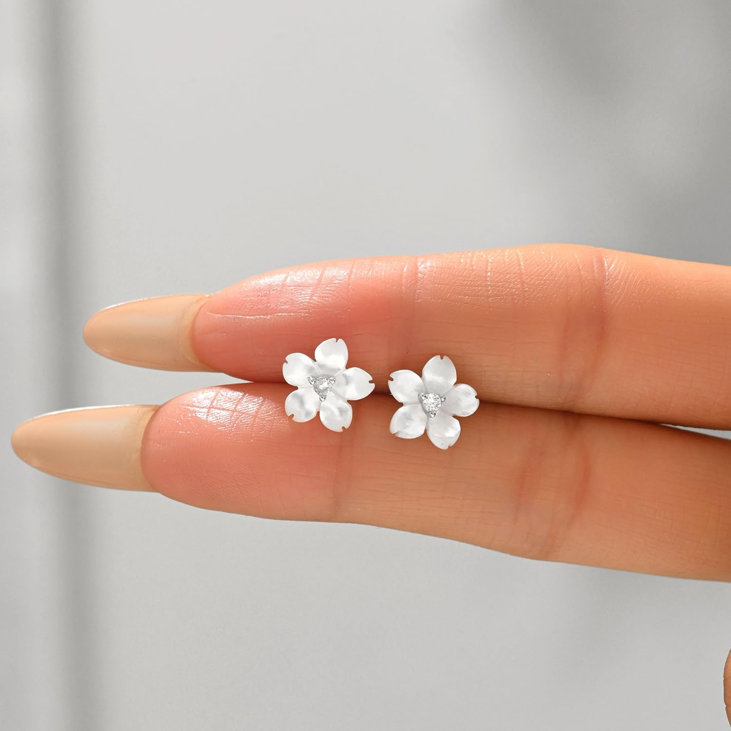 Valentines Day Gifts Shell Pearl Flower Stud Earrings for Women 925 Sterling Silver Hypoallergenic Cute Floral CZ Earring to Daughter Mom Dainty Hibiscus Earring Birthday Wedding Jewelry Gift - Image 5