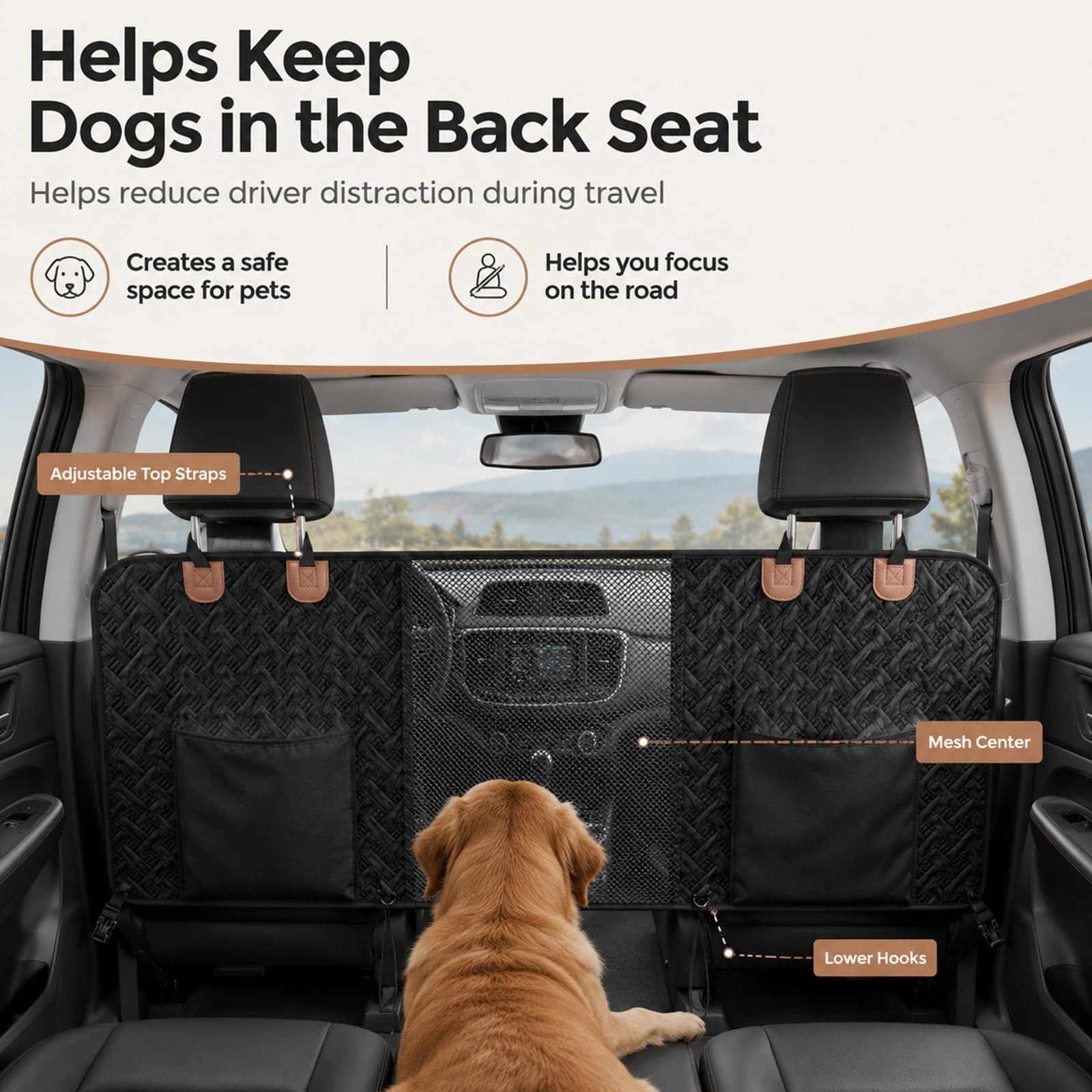 Hunde Auto Barriere, Hunde Netz für Auto Divider, Haustier Barriere mit 2 Mesh Organizer, Universal für Auto, SUV, LKW