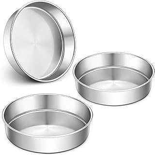 LIANYU 9 Inch Round Cake Pan Set of 3, Stainless Steel Layer Deep Round ...