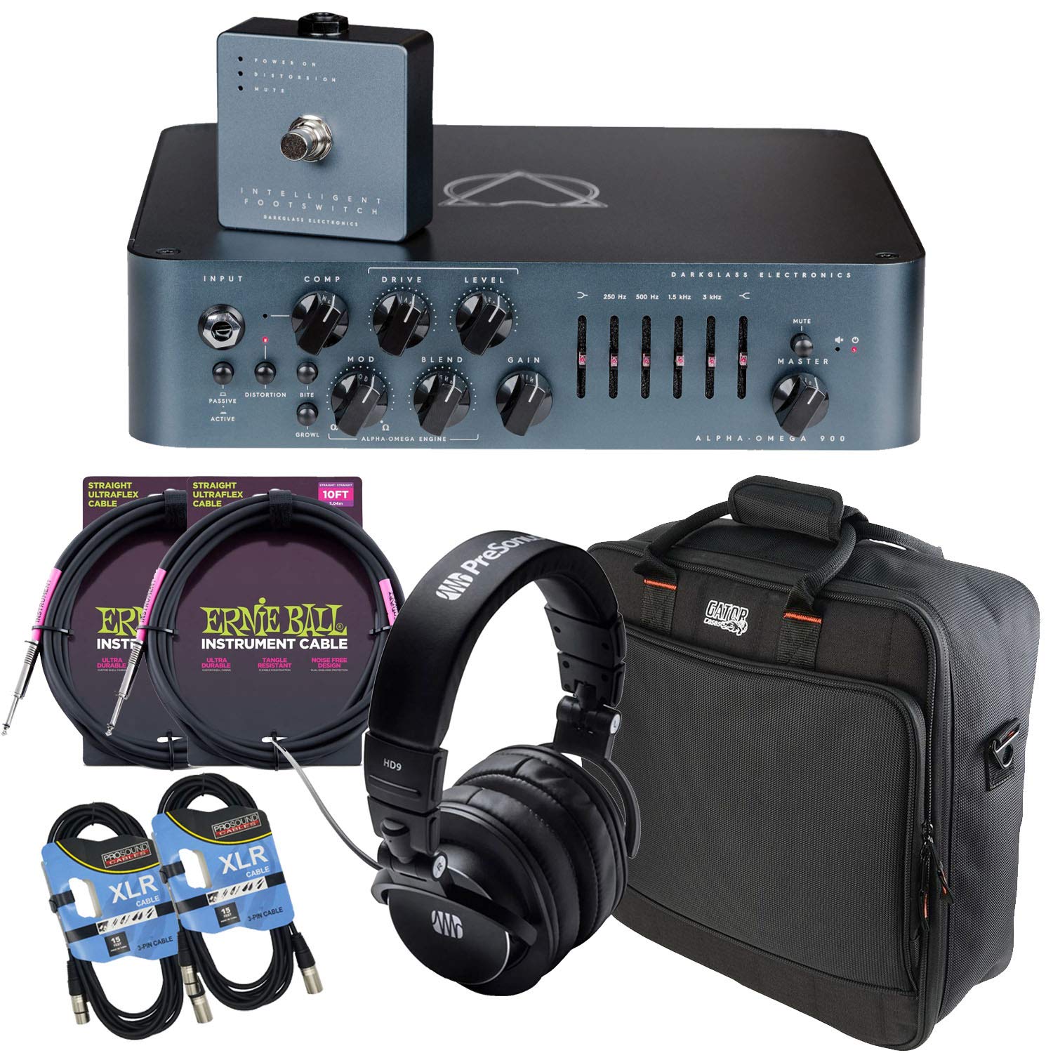 Darkglass Alpha-Omega 900 – 900-Watt Bass Head, Gator MixerBag1515, (2) ErnieBall Guitar Cables, (2) XLR Cables, Presonus HD9 Bundle