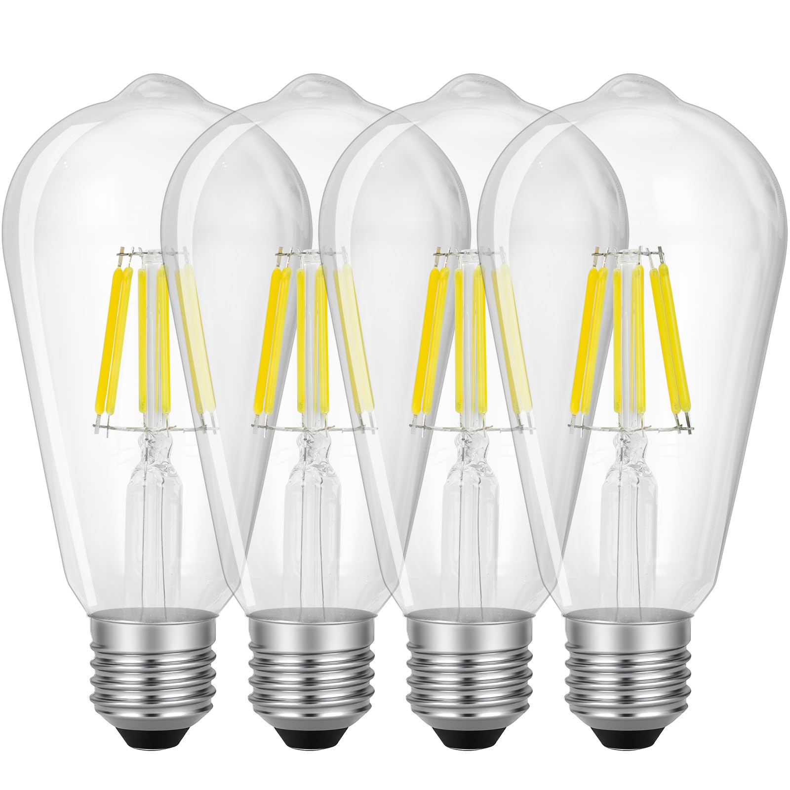 Jiehe LED E27 Edison Screw Bulb, 6W ST64 Light Bulb, Vintage Led Filament Bulbs, 4000K Neutral White, Retro Clear Glass Screw Lamp 820LM Non-Dimmable, Pack of 4