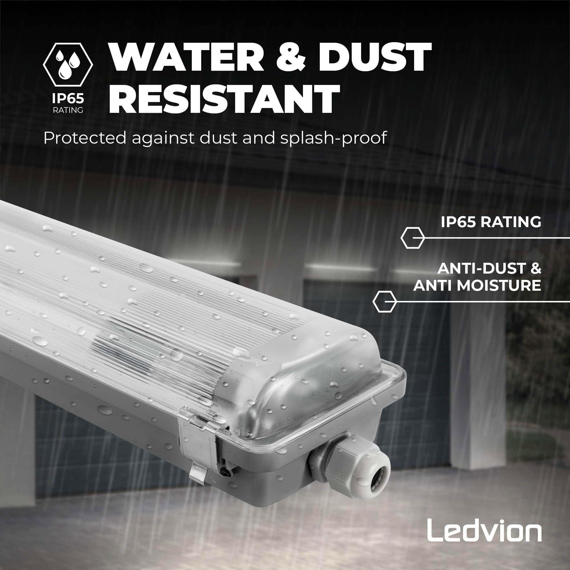 Ledvion - 1 pieza, pantalla estanca, 120cm, IP65, para 2 tubos LED, Tubo No incluido, Impermeable, lámpara de techo para garaje, de bodega