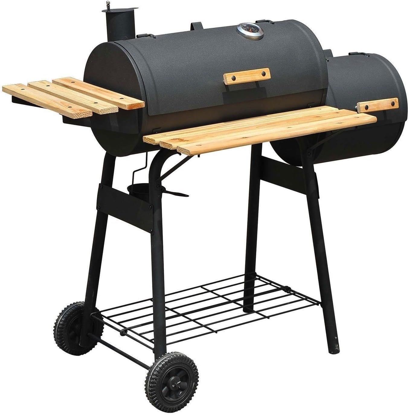 48" Backyard BBQ Grill Charcoal Barbecue Cooker Offset Smoker Combo With Wheels