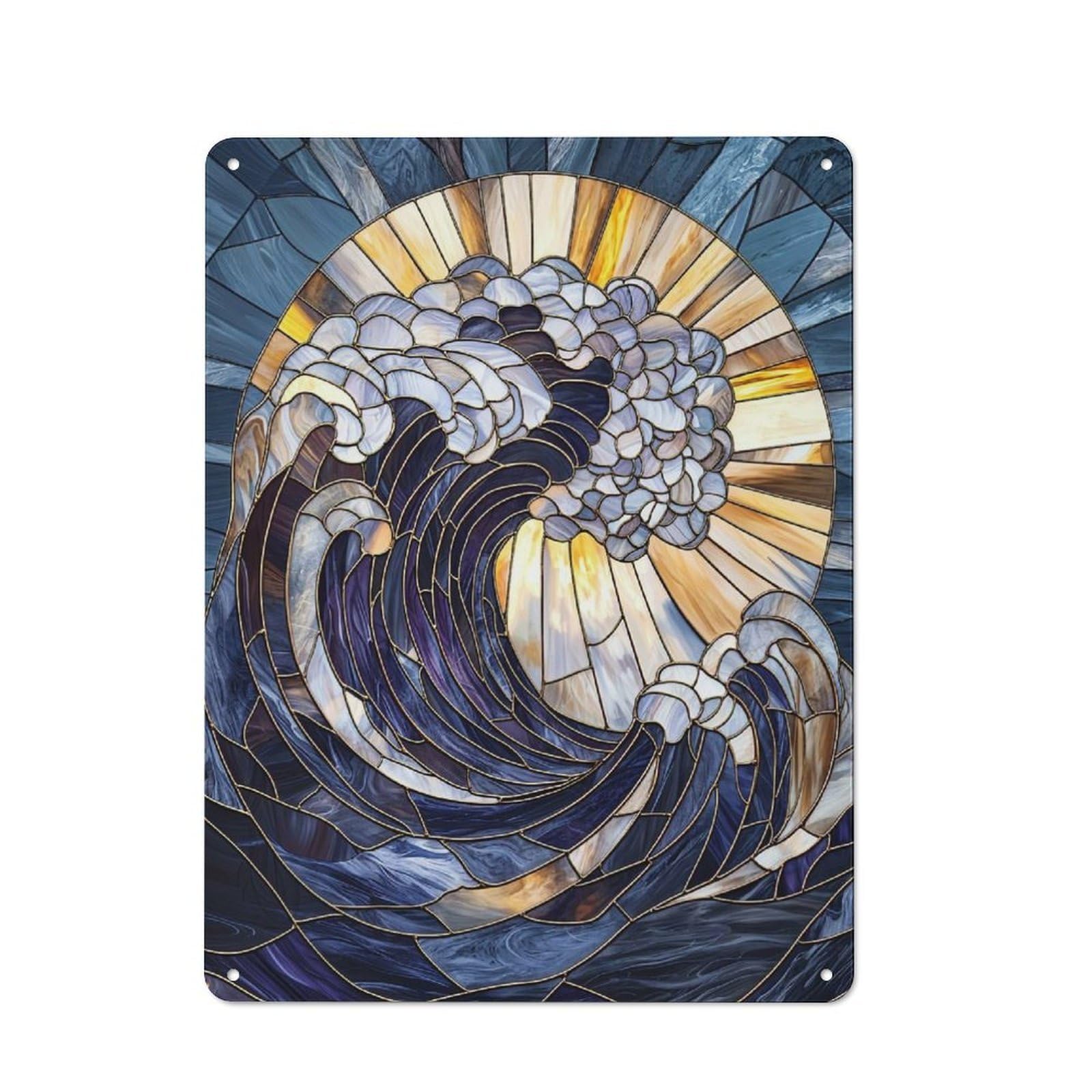 Vintage Metal Sign with Stained Glass Wave Design 40x30cm, Vintage Bar Wall Plaque for Cafe, Pub, Workshop Or Home Bar