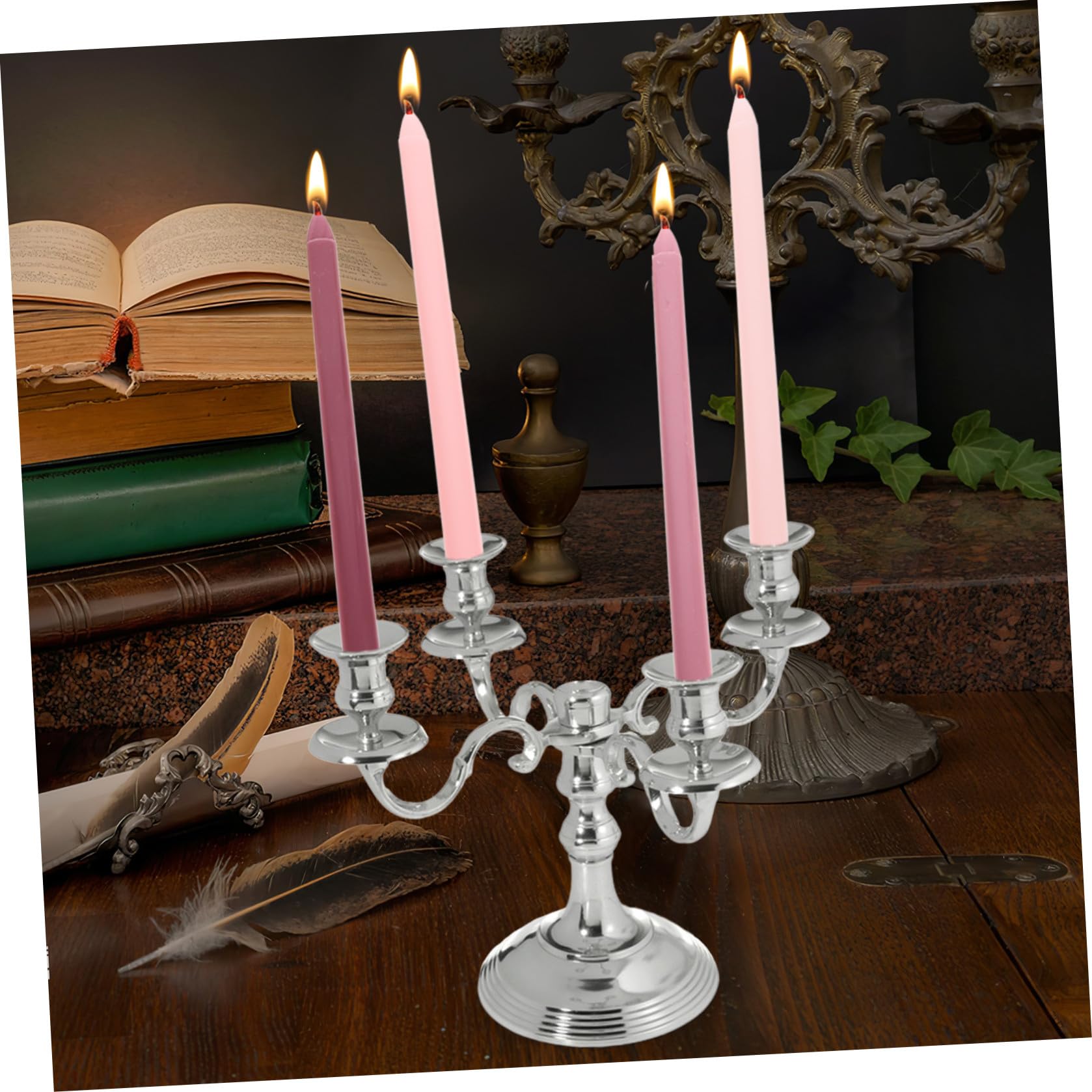 Housoutil Set 4 Candele Profumate Romantiche a lungo Palo Gradiente Rosa Fragranza Rosa Delicata Decorazione Atmosferica per Matrimoni e Feste
