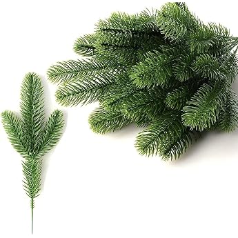 Artificial Pine Branches for Christmas 30 Pieces Artificial Pine Branches Plastic Pine Leaves Fake Pine Needle DIY Accessories for Garland Wreath Christmas Decoration