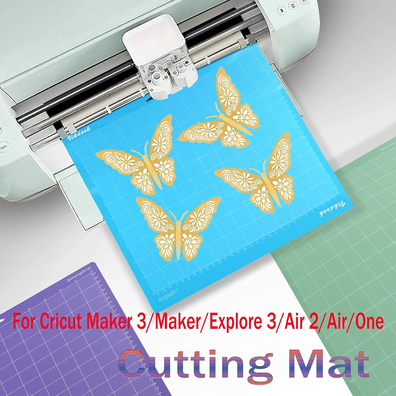 VIKDOOK Cutting Mat for Cricut Maker 12” X12” Variety Grip Sticky Mats Pack Blue Light Grip Green Standard Grip Purple Strong Grip Total 6 Mats
