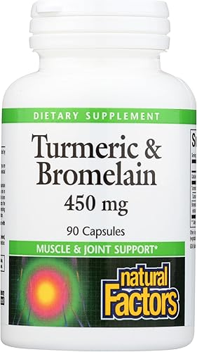 Natural Factors, Cúrcuma y bromelina 450 mg, apoyo muscular y articular, 90 cápsulas