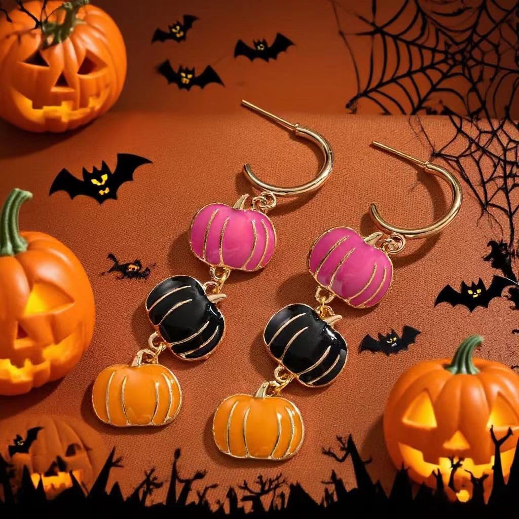 Halloween Christmas Earrings for Women Teen Ghost Pumpkin Christmas Tree Bow Stud Dangle Earrings Set Holiday Jewelry Gifts - Image 2