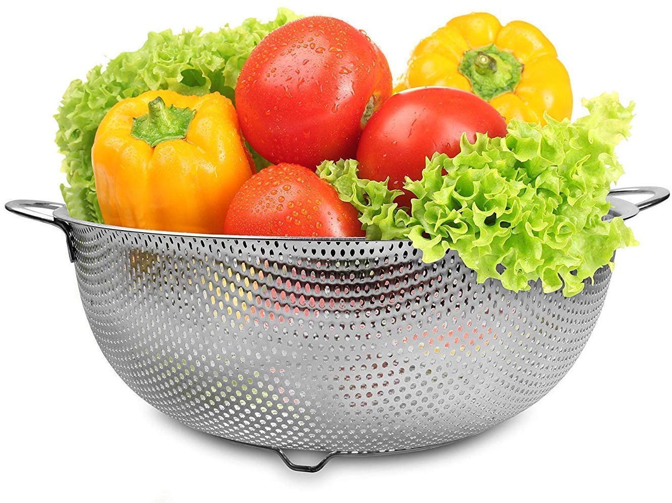 Hoshila172 Stainless Steel Kitchen Fruit Vegetable Rice Washing Baskets Noodles Pasta Washing Bowl Strainer Drainer with Handle Stainless Steel