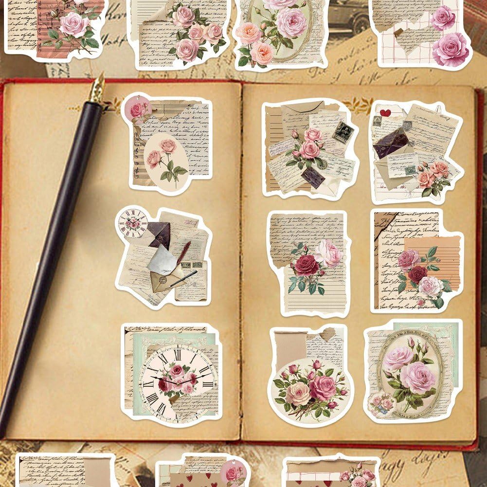 50 szt. Vintage Rose Naklejka, Cytat Kalkomania na Laptopa Bagażu Wycinkowego i Codziennej Dekoracji Powierzchni