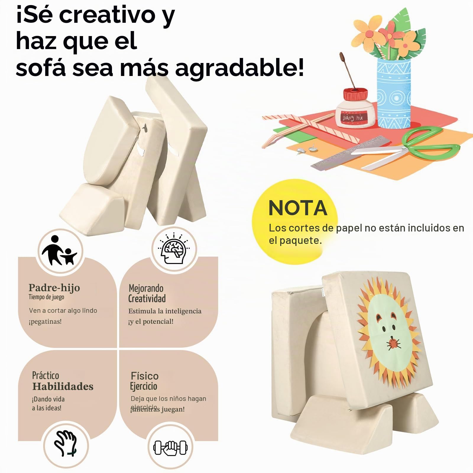 MeMoreCool Sofá de juegos para niños, espuma suave con bloques de construcción, un emocionante patio de juegos interior para la habitación de los niños, ideal para niños, color beige