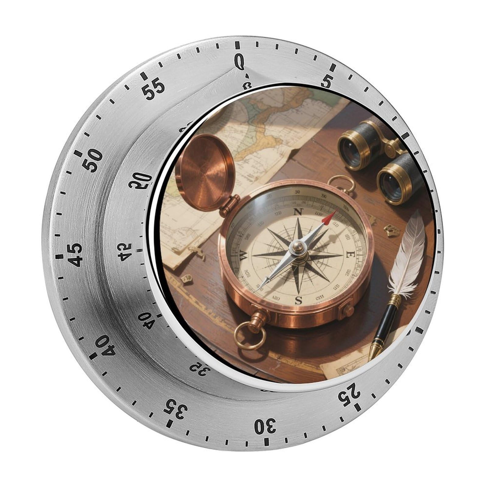 60 Minute Wind Up Timer, Visual Mechanical Timer with Loud Alarm, Compass Kitchen Timers for Cooking - No Batteries Required - Magnetic Backing, Exquisite Stainless Steel Body