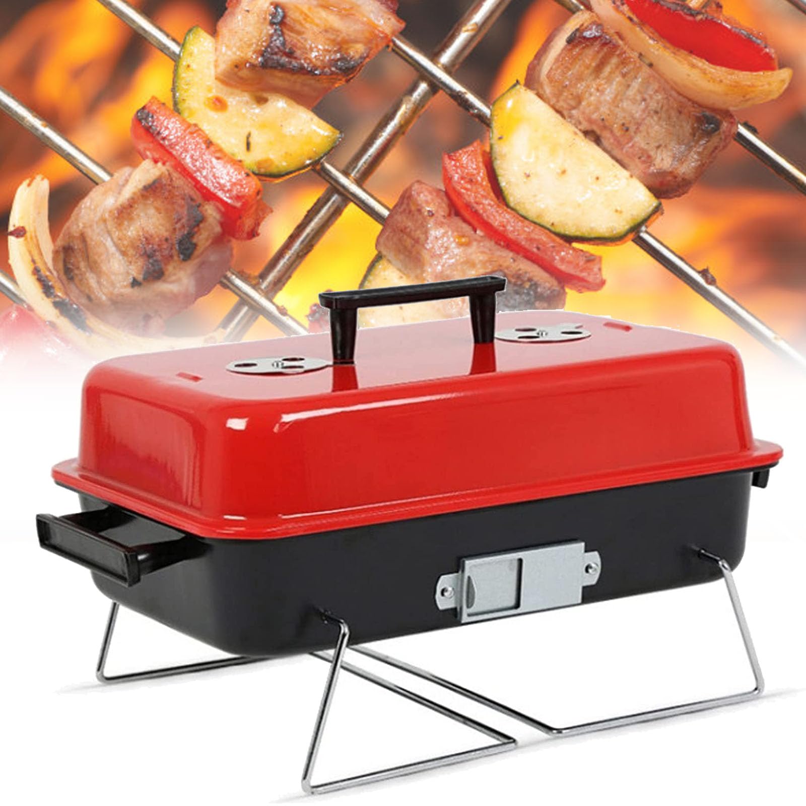 Barbecue charbon portable avec grille de cuisson en acier robuste pour camping