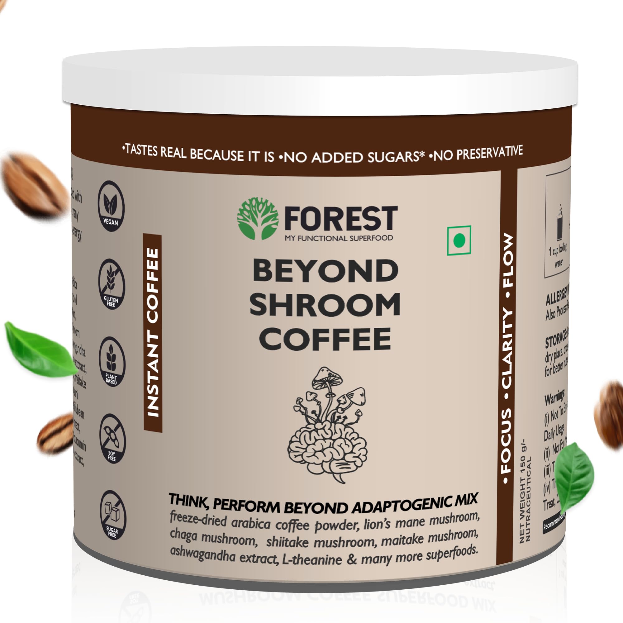 Forest Beyond Shroom Coffee | 25+ Superfoods with Shiitake & Lion’s Mane Mushrooms, KSM-66 Ashwagandha for Enhanced Focus & Memory | Vegan & Keto-Friendly Blend (150g) (B0D4VJWTWQ) Amazon Price History, Amazon Price Tracker