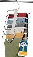 LIFEMASTER 6-Layer Space Saving Pants Hangers, Jeans & Skirts Organizer with Anti-Slip Stoppers, Heavy-Duty Stainless Steel, White - 1 Pack