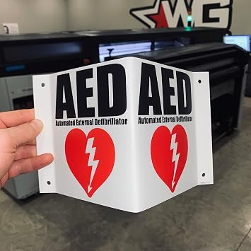AED Sign 3D Projecting Location Inside AED Signs For Workplace or Wall (Pack of 2)