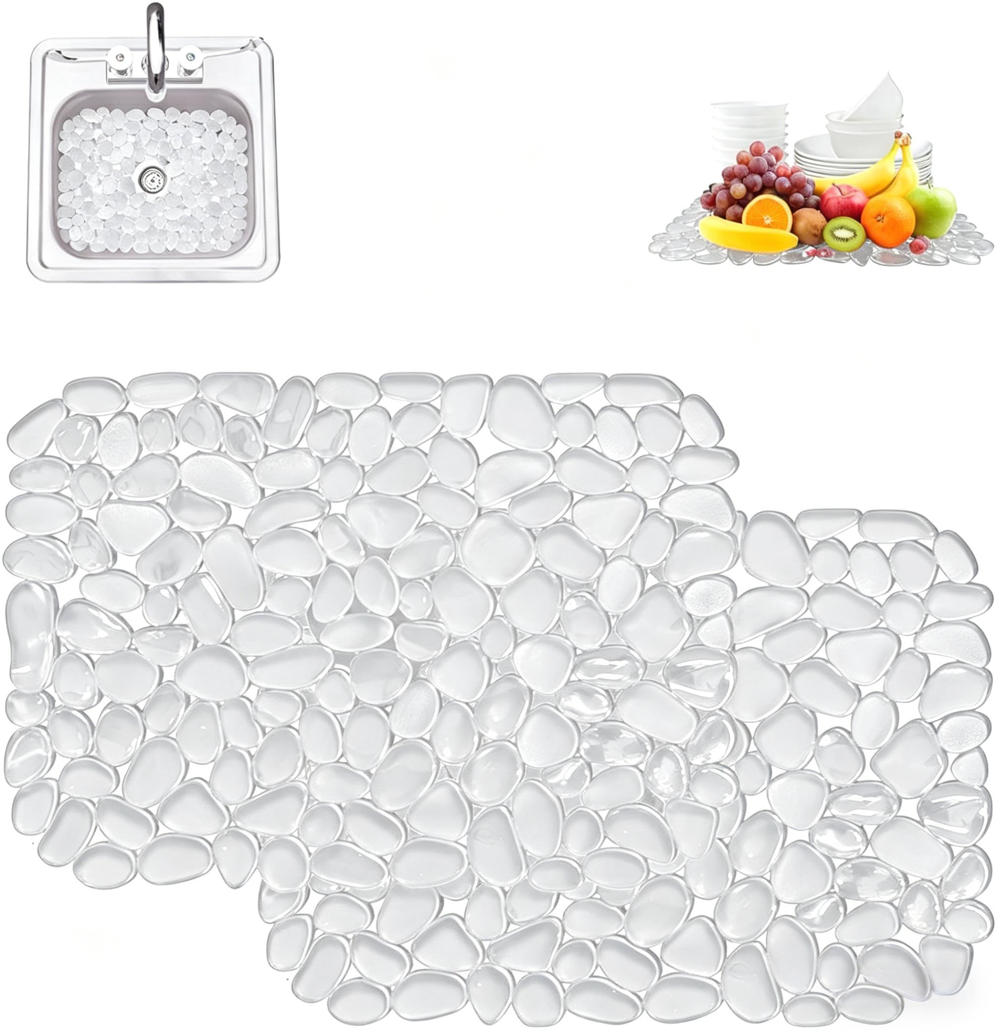 2 Pieces Sink Protector Mats for Ceramic Sink,30 x 40 cm Sink Protector Pad,Non-Slip Flexible Kitchen Sink Mat,Cuttable Sink Mats,Draining Board Pad for Dishes, Glasswar and Vegetables