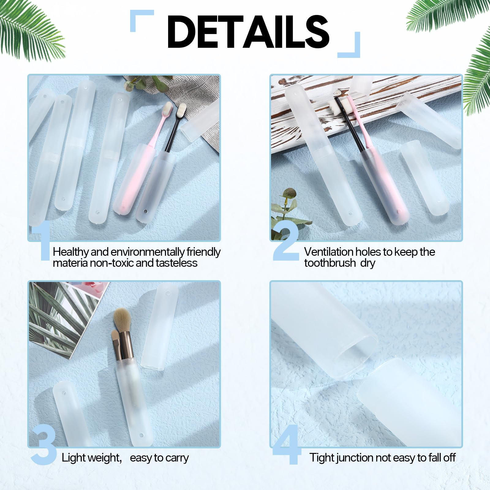 60 soportes de plástico para cepillos de dientes portátiles de viaje, funda protectora para cepillo de dientes para interiores y exteriores, viajes, hogar, camping, escuela (transparente)