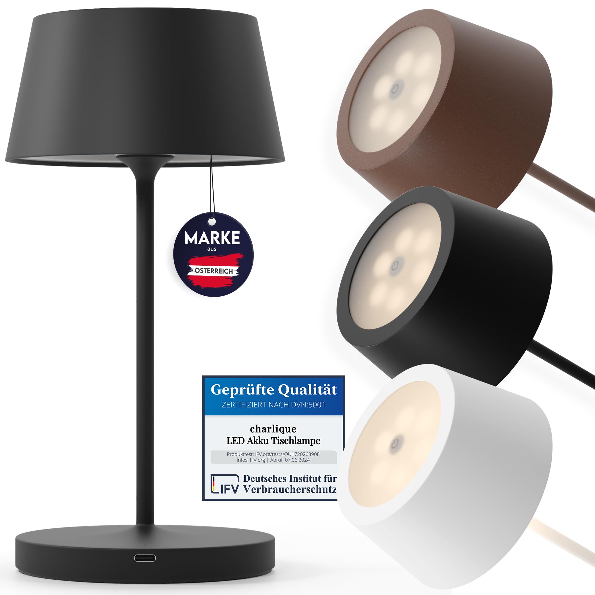 Dinner Light 2 mini - pequeña Lámpara mesa LED recargable en color negro, regulable sin niveles, con batería extrafuerte, carga por USB, efecto de luz blanca cálida