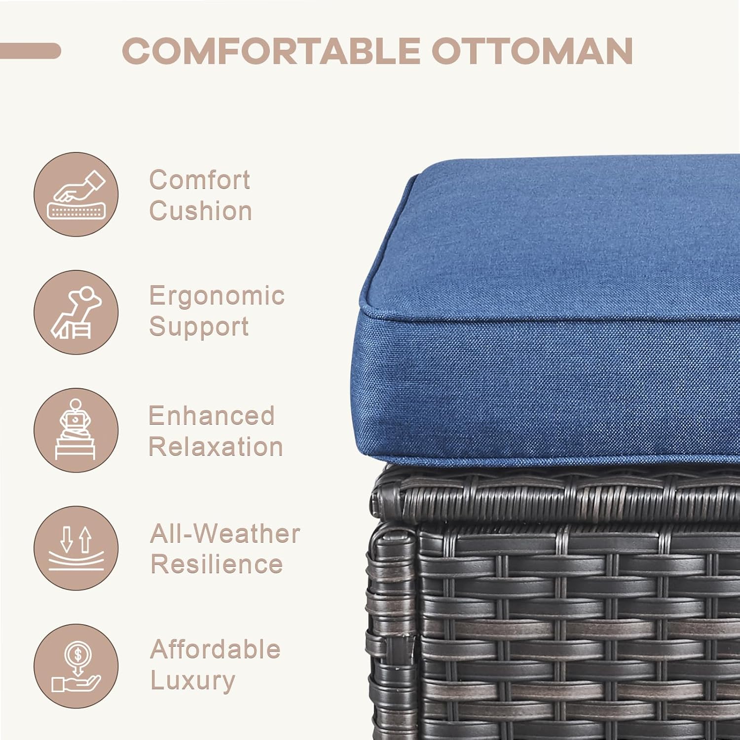 Swivel Patio Chairs sofa Set of 7 with 6" Thick Cushion - Wicker Outdoor Swivel Rocker Patio Chair ,Sofa/Glass coffee table, High Back Comfortable Outdoor Glider Chairs - Gery Wicker Blue Cushions