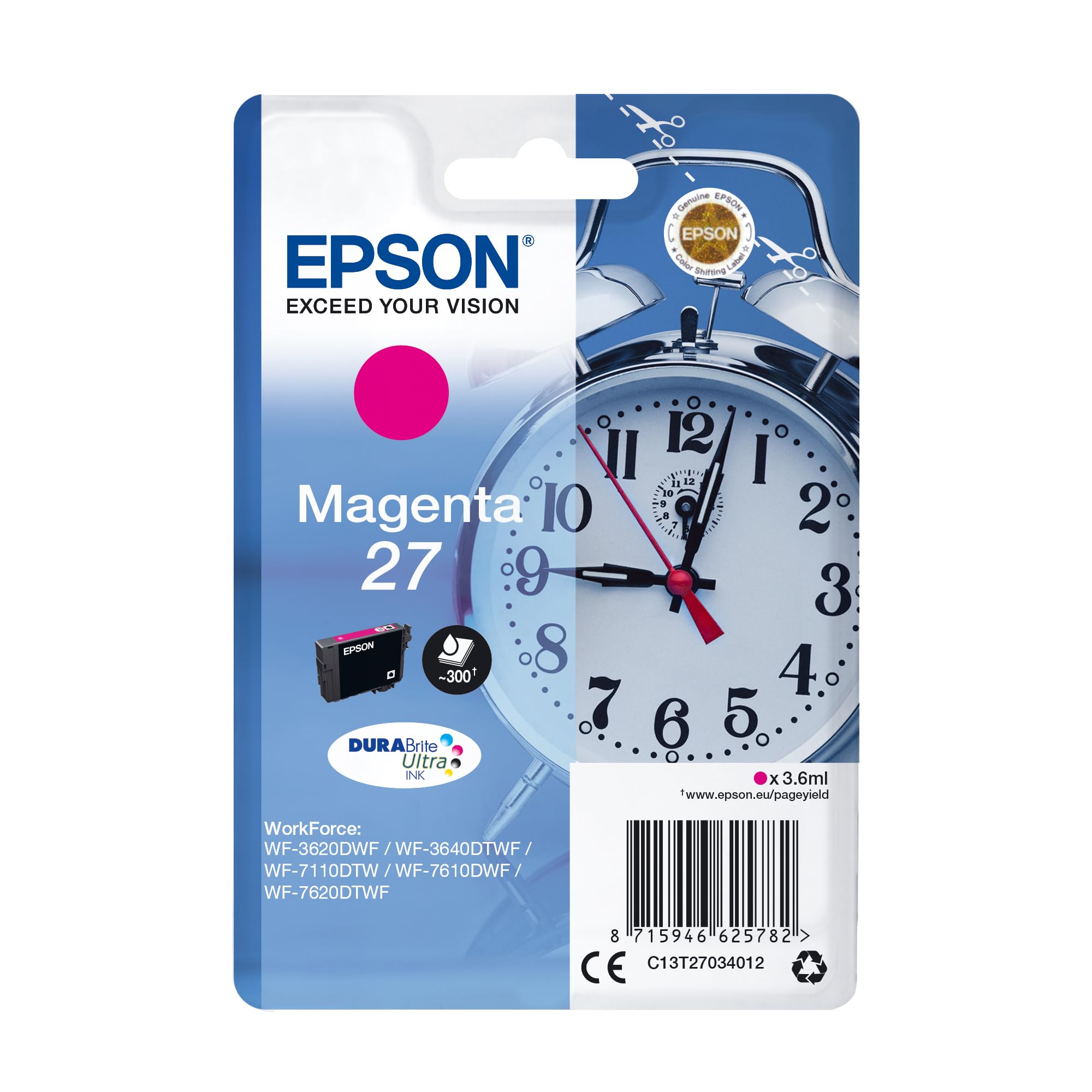 Epson Magenta C13t27034012/27 Ink Cartridge 300 Pages 3.6Ml For - Image 2