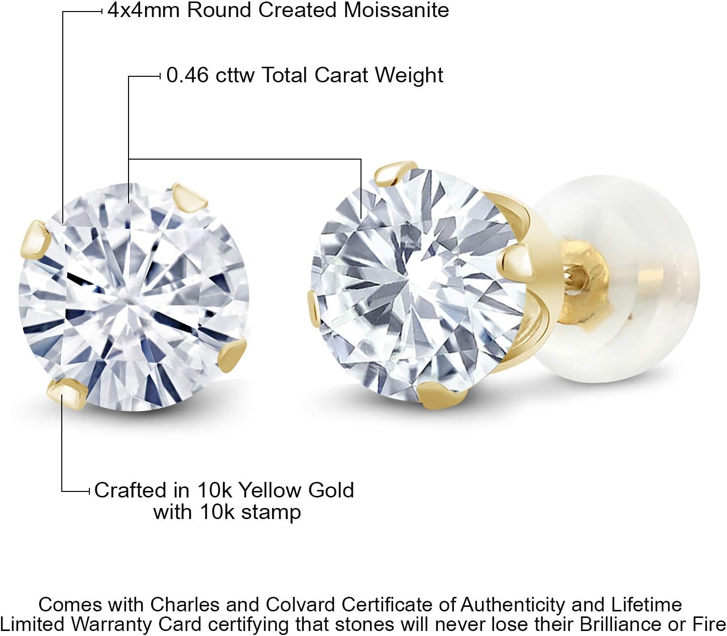 Gem Stone King 10K Yellow Gold Gemstone Birthstone 4-Prong Stud Earrings for Women | Round 4MM | Fine Jewelry Gifts for Her Mom Women Wife