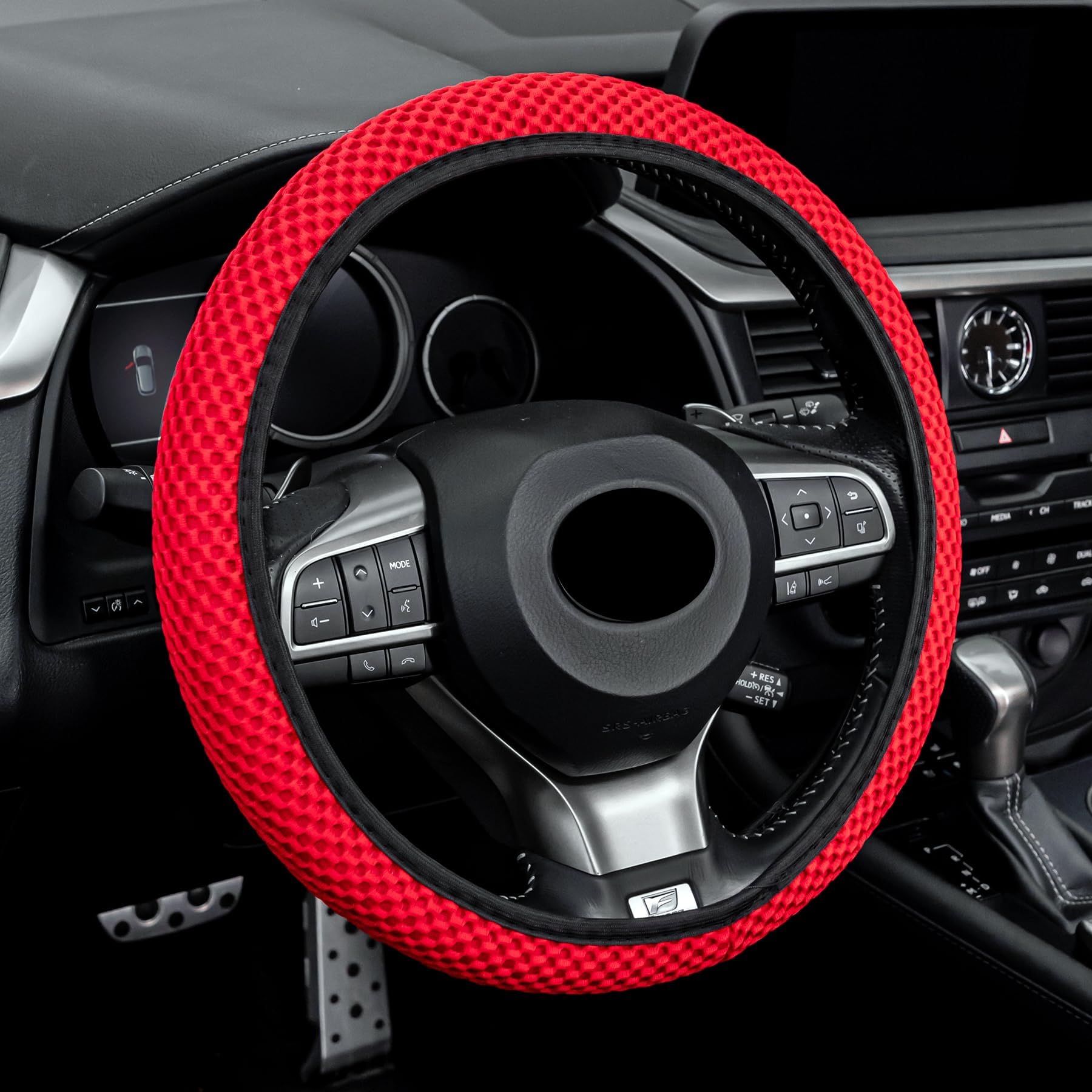 Funda Volante Universal - Fibra Carbono Y Piel - Sin Anillo Interior - 38 Cm - Antideslizante Y Transpirable